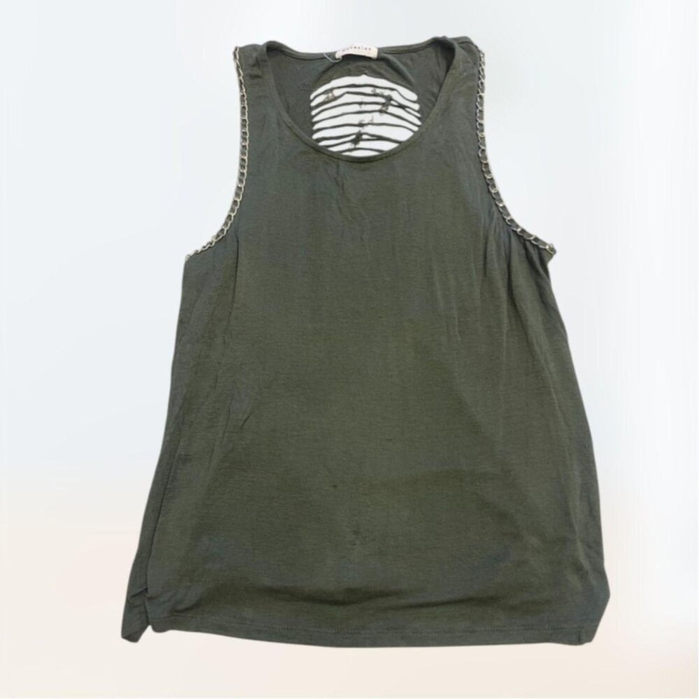 Occasion Summer Sleeveless Green Distressed Hollowed Out Retro Rock Tank Women M